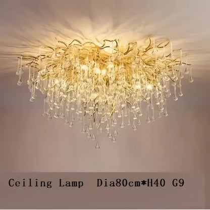 Modern golden branch crystal led chandelier living room light