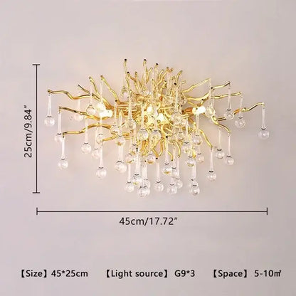 Modern golden branch crystal led chandelier living room light