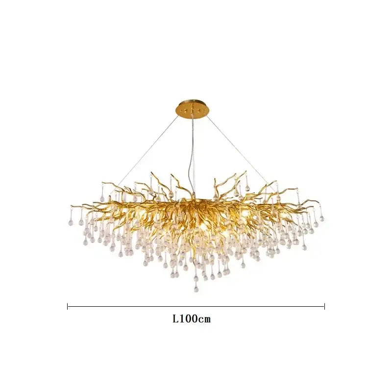 Modern golden branch crystal led chandelier living room light