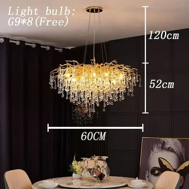 Modern golden branch crystal led chandelier living room light