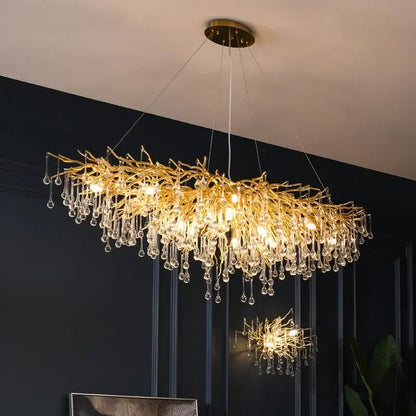 Modern golden branch crystal led chandelier living room light