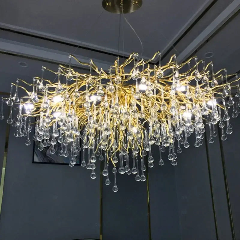 Modern golden branch crystal led chandelier living room light