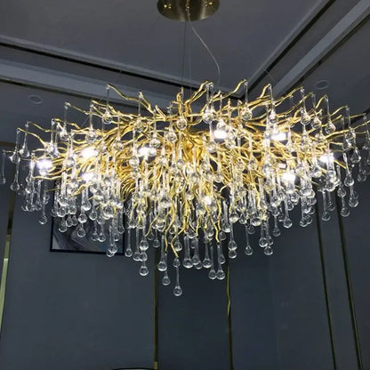 Modern golden branch crystal led chandelier living room light
