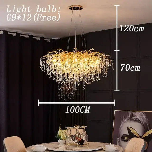 Modern golden branch crystal led chandelier living room light