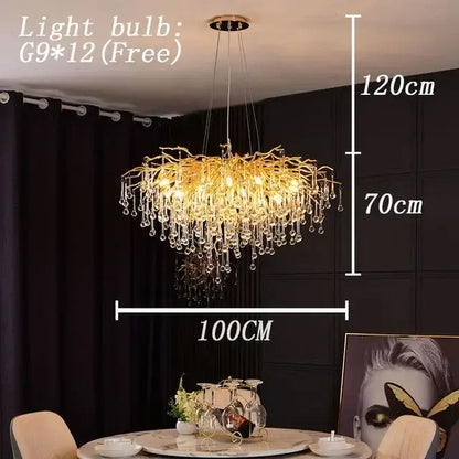 Modern golden branch crystal led chandelier living room light