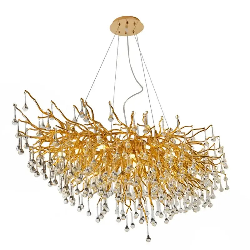 Modern golden branch crystal led chandelier living room light