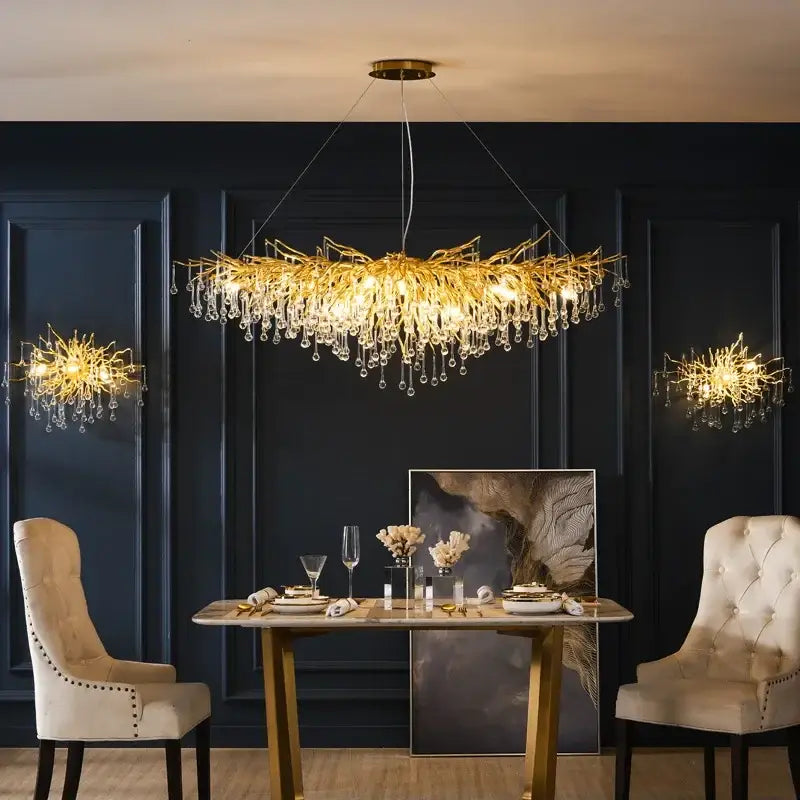 Modern golden branch crystal led chandelier living room light