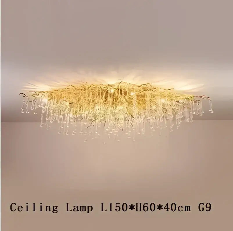 Modern golden branch crystal led living room water drop chandelier