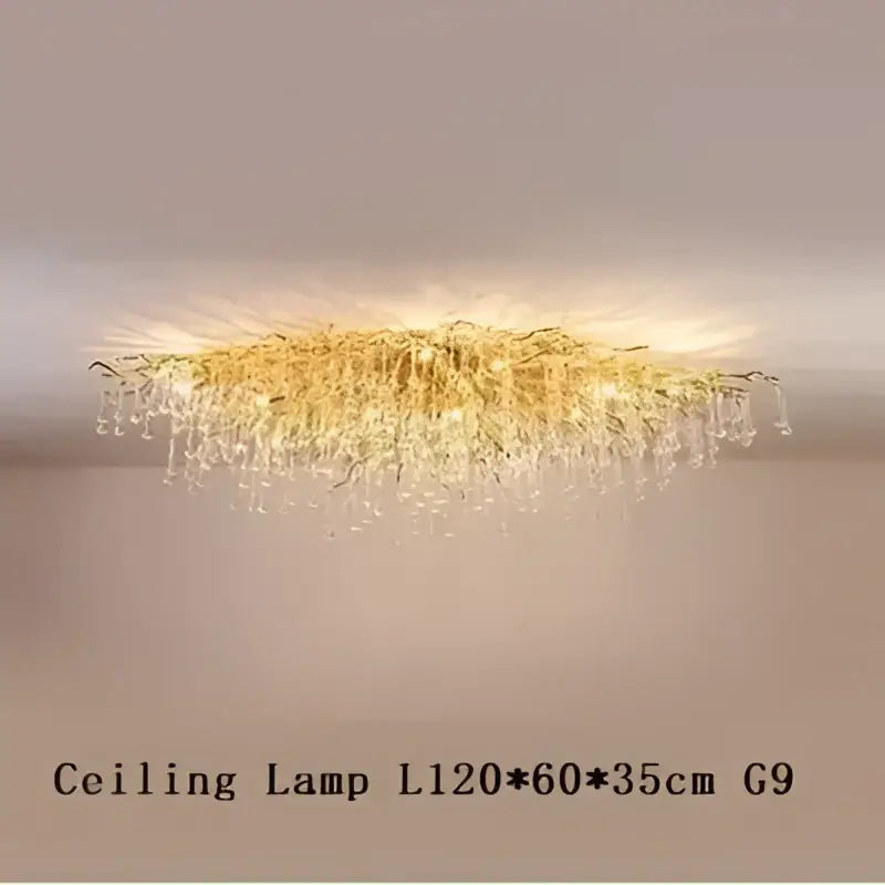 Modern golden branch crystal led living room water drop chandelier