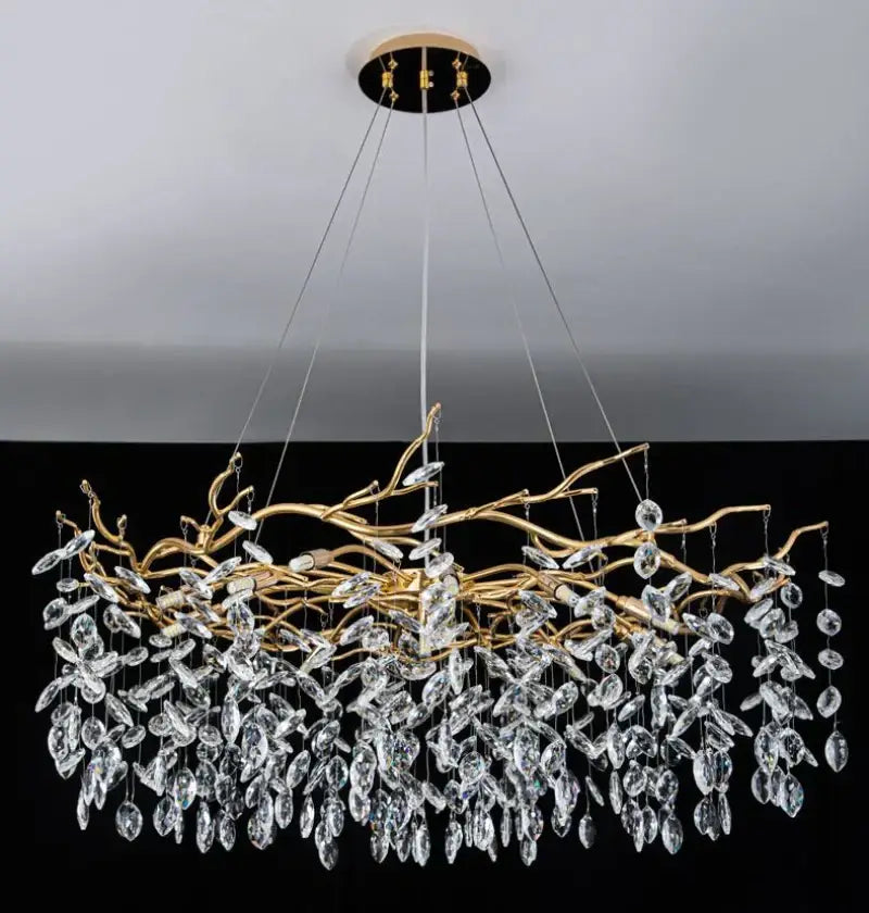 Modern golden branch led ceiling chandelier living room crystal light