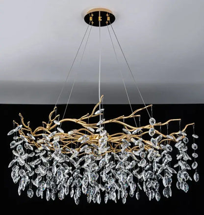 Modern golden branch led ceiling chandelier living room crystal light