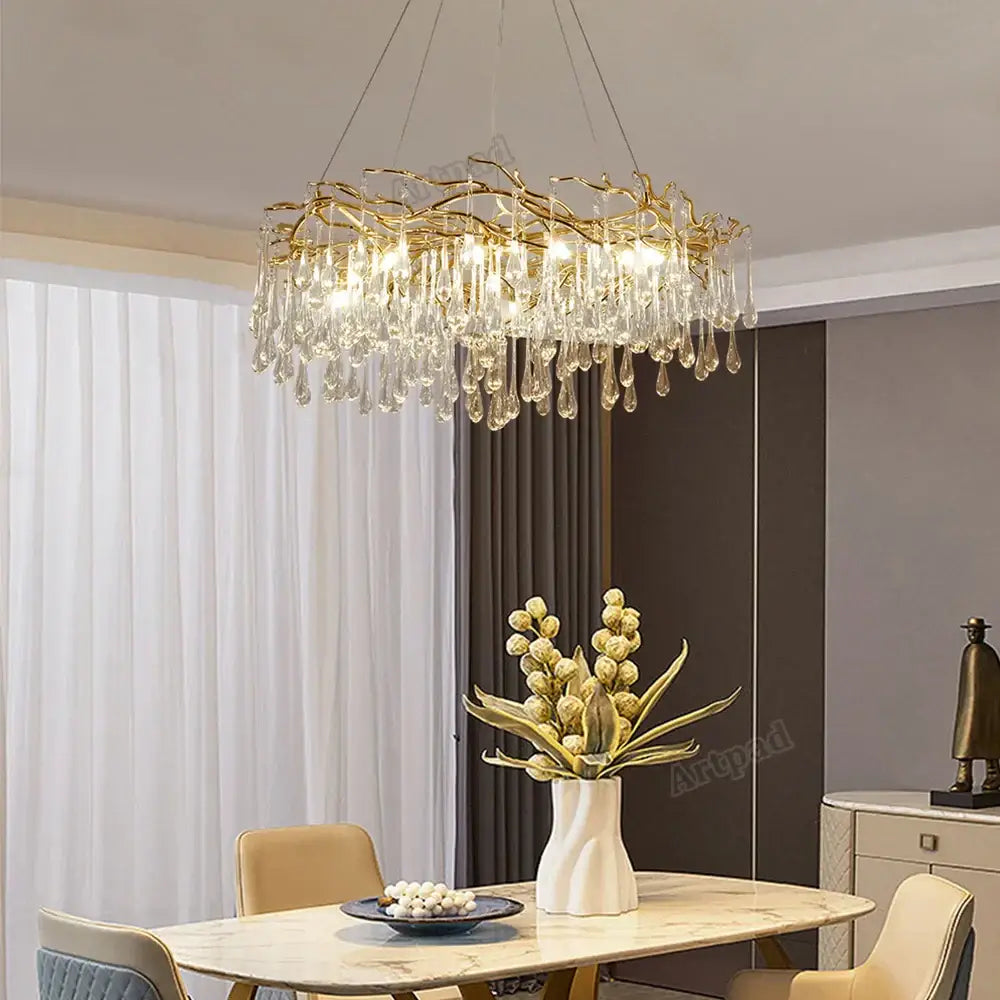 Modern golden branch led ceiling chandelier living room crystal light