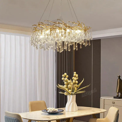 Modern golden branch led ceiling chandelier living room crystal light