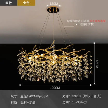 Modern golden branch led ceiling chandelier living room crystal light