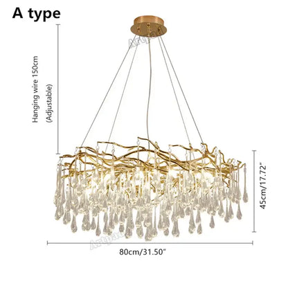 Modern golden branch led ceiling chandelier living room crystal light