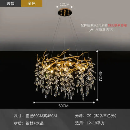 Modern golden branch led ceiling chandelier living room crystal light