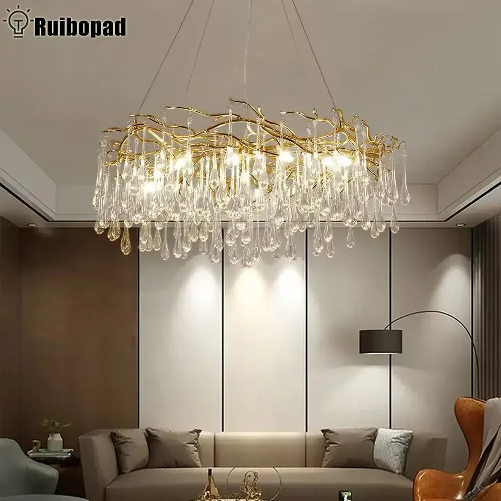 Modern golden branch led ceiling chandelier living room crystal light