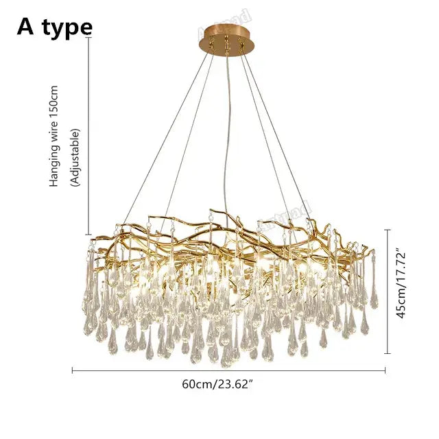 Modern golden branch led ceiling chandelier living room crystal light