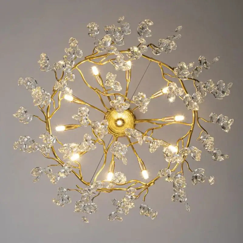 Modern golden branch led ceiling chandelier living room crystal light