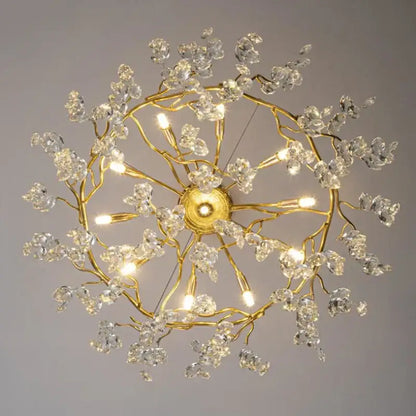 Modern golden branch led ceiling chandelier living room crystal light