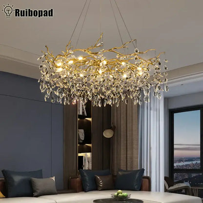 Modern golden branch led ceiling chandelier living room crystal light