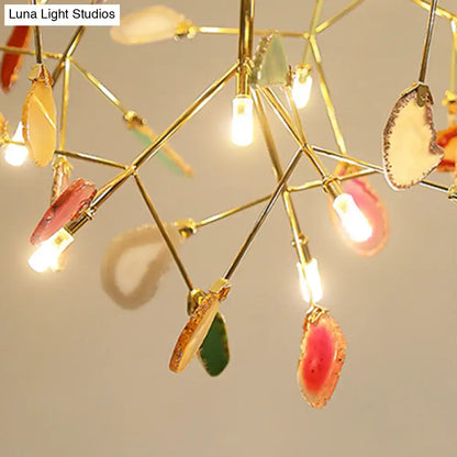 Modern golden branch led island light with orange agate accent kitchen