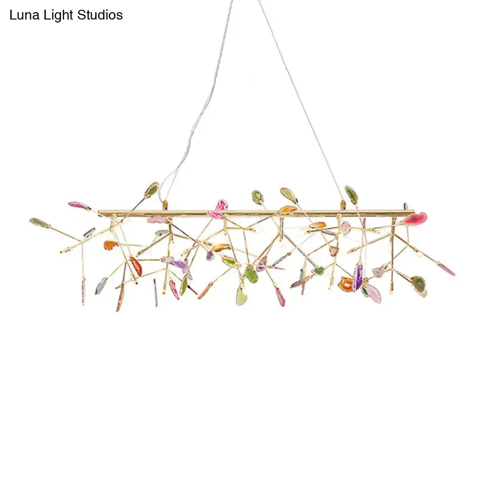 Modern golden branch led island light with orange agate accent kitchen