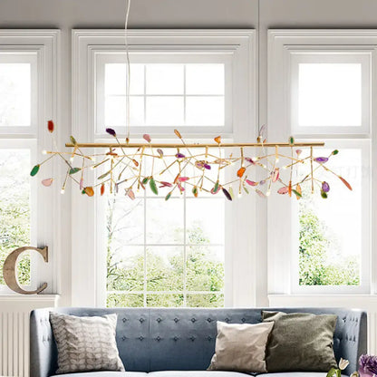 Modern golden branch led island light with orange agate accent kitchen