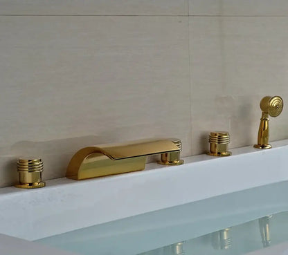 Modern golden brass bathtub faucet with handheld shower bathroom fixture