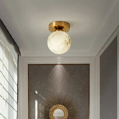 Modern golden brass marble square ceiling lamp bedroom