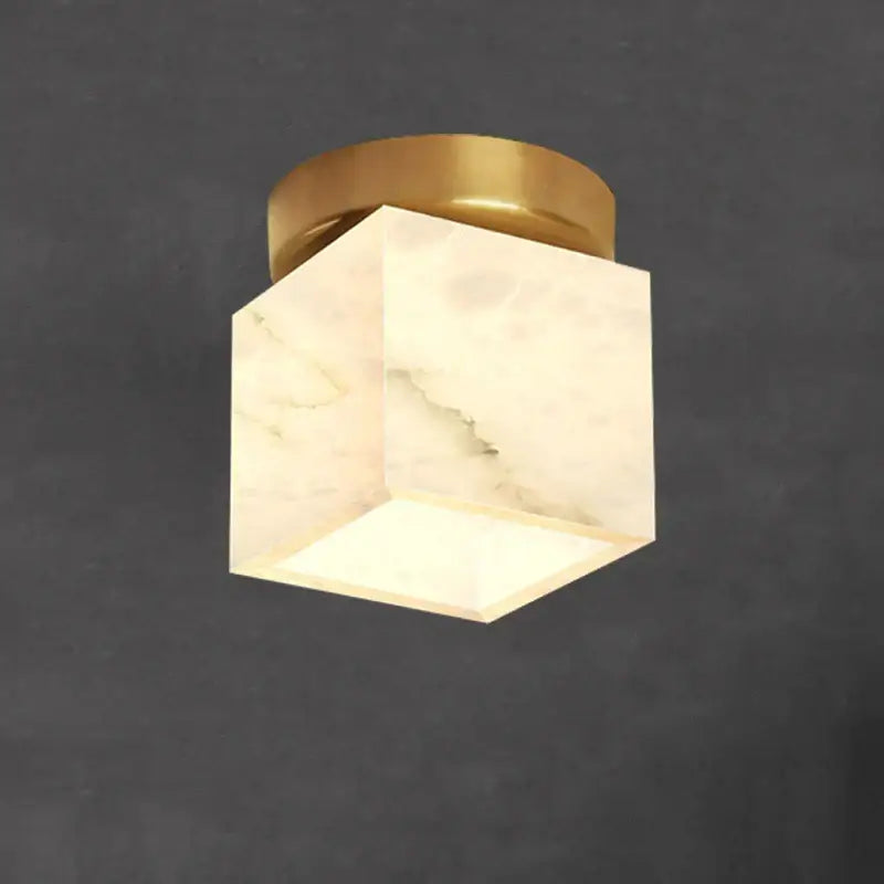 Modern golden brass marble square ceiling lamp bedroom