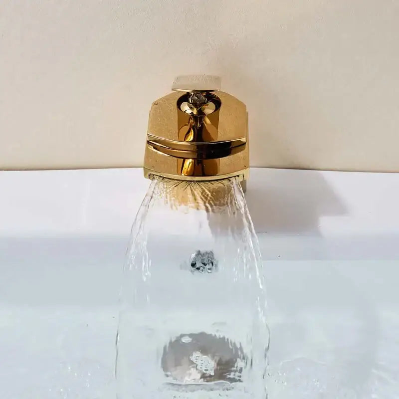 Modern golden brass waterfall vessel sink faucet bathroom tap