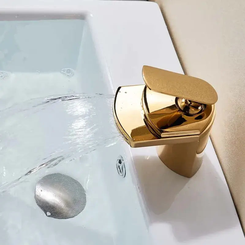 Modern golden brass waterfall vessel sink faucet bathroom tap