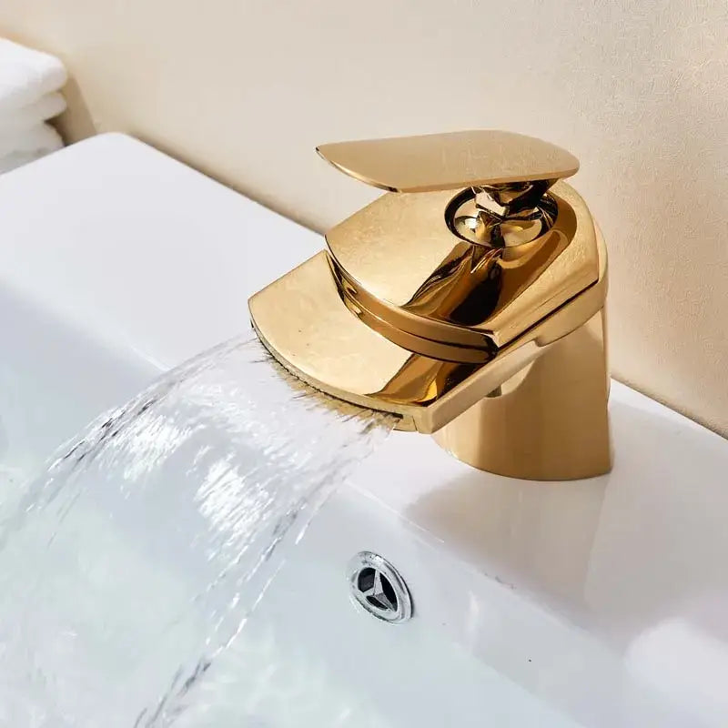Modern golden brass waterfall vessel sink faucet bathroom tap