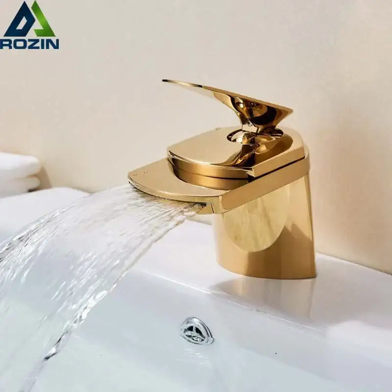 Modern golden brass waterfall vessel sink faucet bathroom tap
