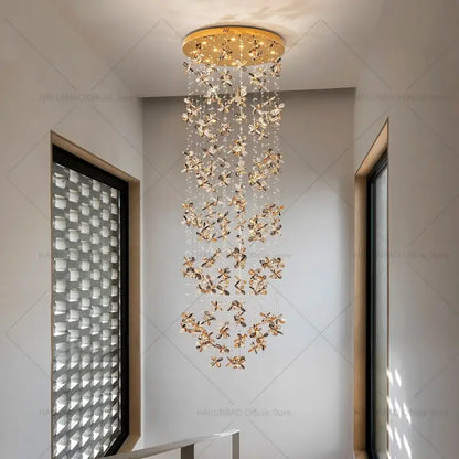 Modern golden butterfly crystal staircase chandelier stairwell light