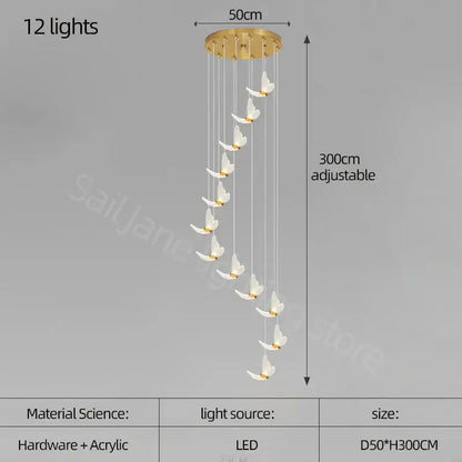 Modern golden butterfly led chandelier living room pendant light
