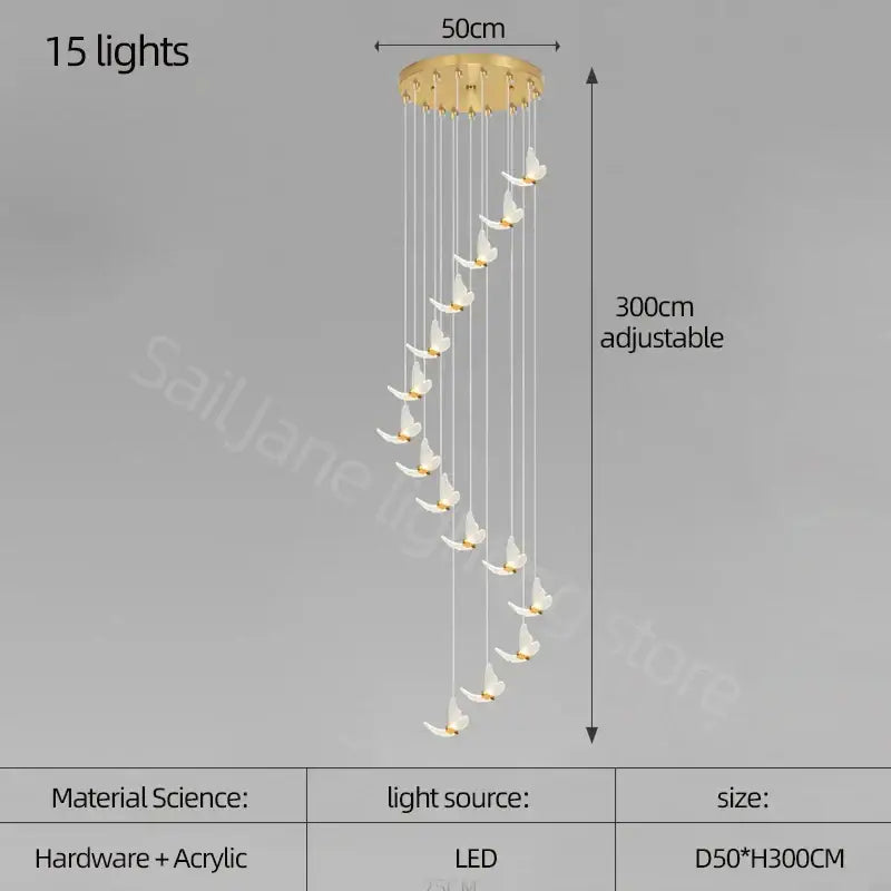 Modern golden butterfly led chandelier living room pendant light