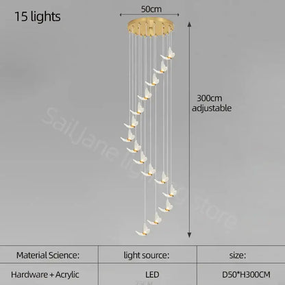 Modern golden butterfly led chandelier living room pendant light