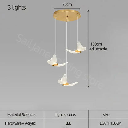 Modern golden butterfly led chandelier living room pendant light