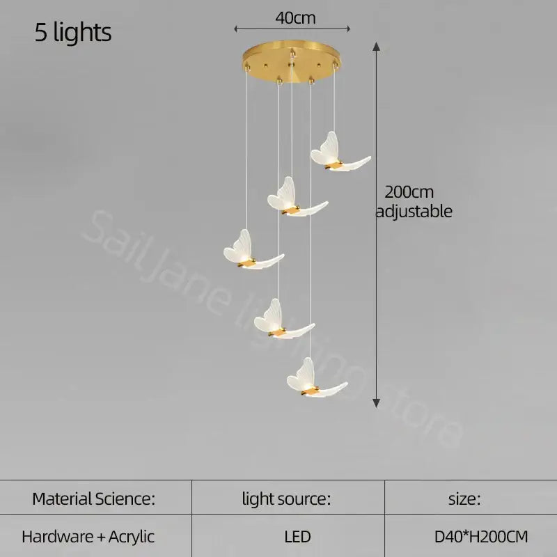 Modern golden butterfly led chandelier living room pendant light