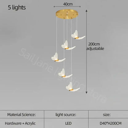 Modern golden butterfly led chandelier living room pendant light