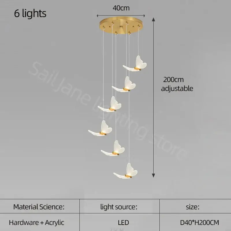 Modern golden butterfly led chandelier living room pendant light