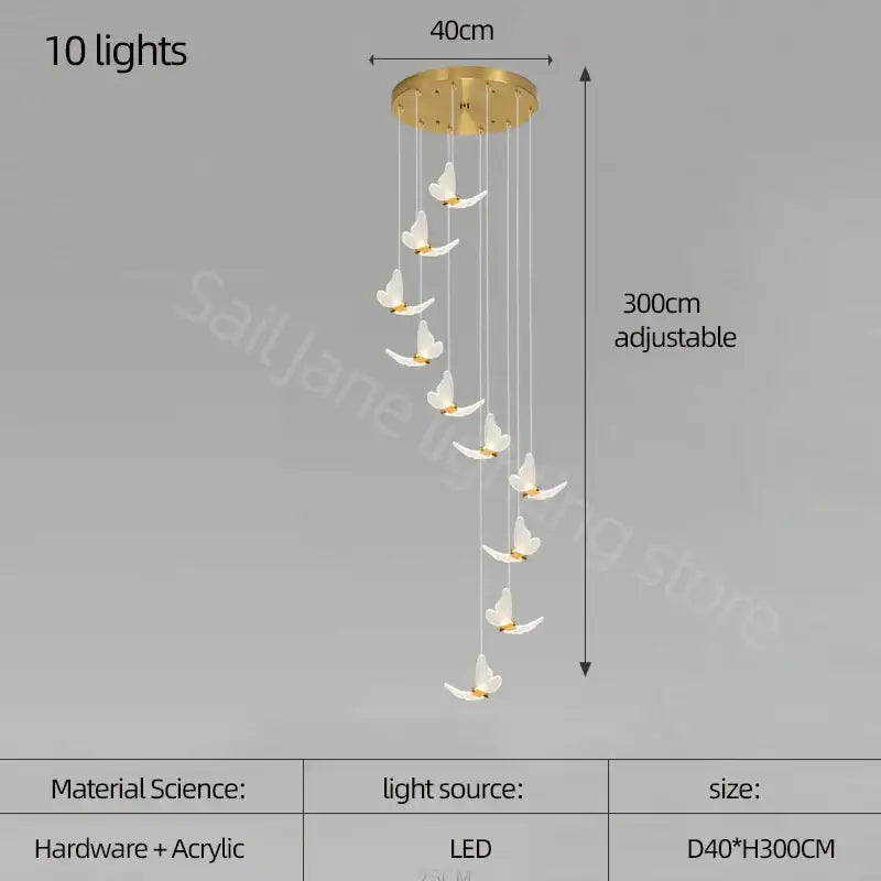 Modern golden butterfly led chandelier living room pendant light