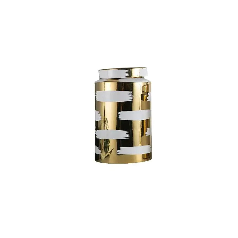 Modern golden ceramic striped jars 3 piece living room storage set