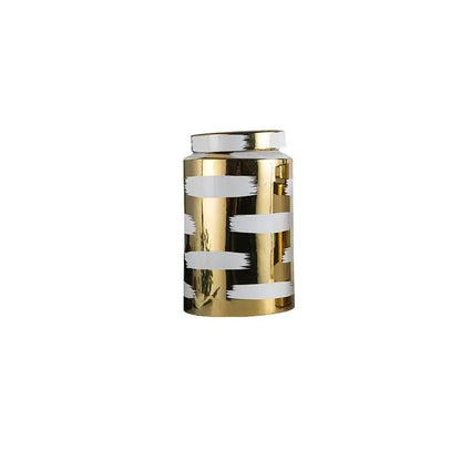 Modern golden ceramic striped jars 3 piece living room storage set
