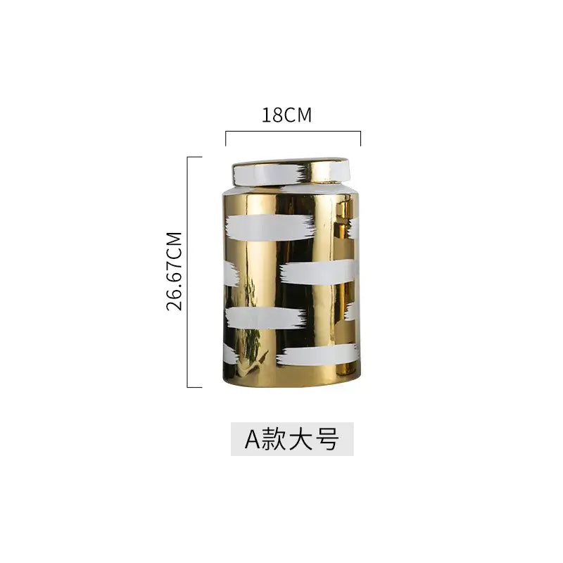 Modern golden ceramic striped jars 3 piece living room storage set