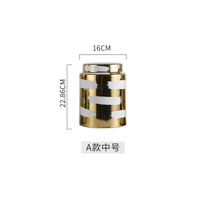Modern golden ceramic striped jars 3 piece living room storage set