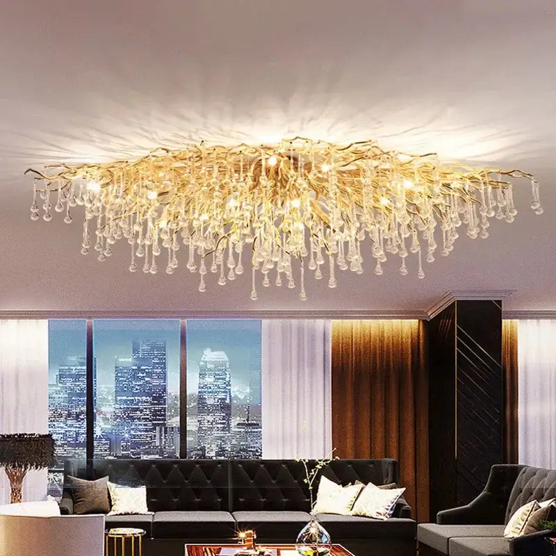 Modern golden chandelier branch crystal lamp for dining room