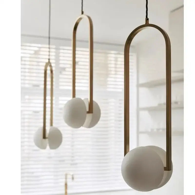 Modern golden chandelier led pendant lights dining room glass spheres
